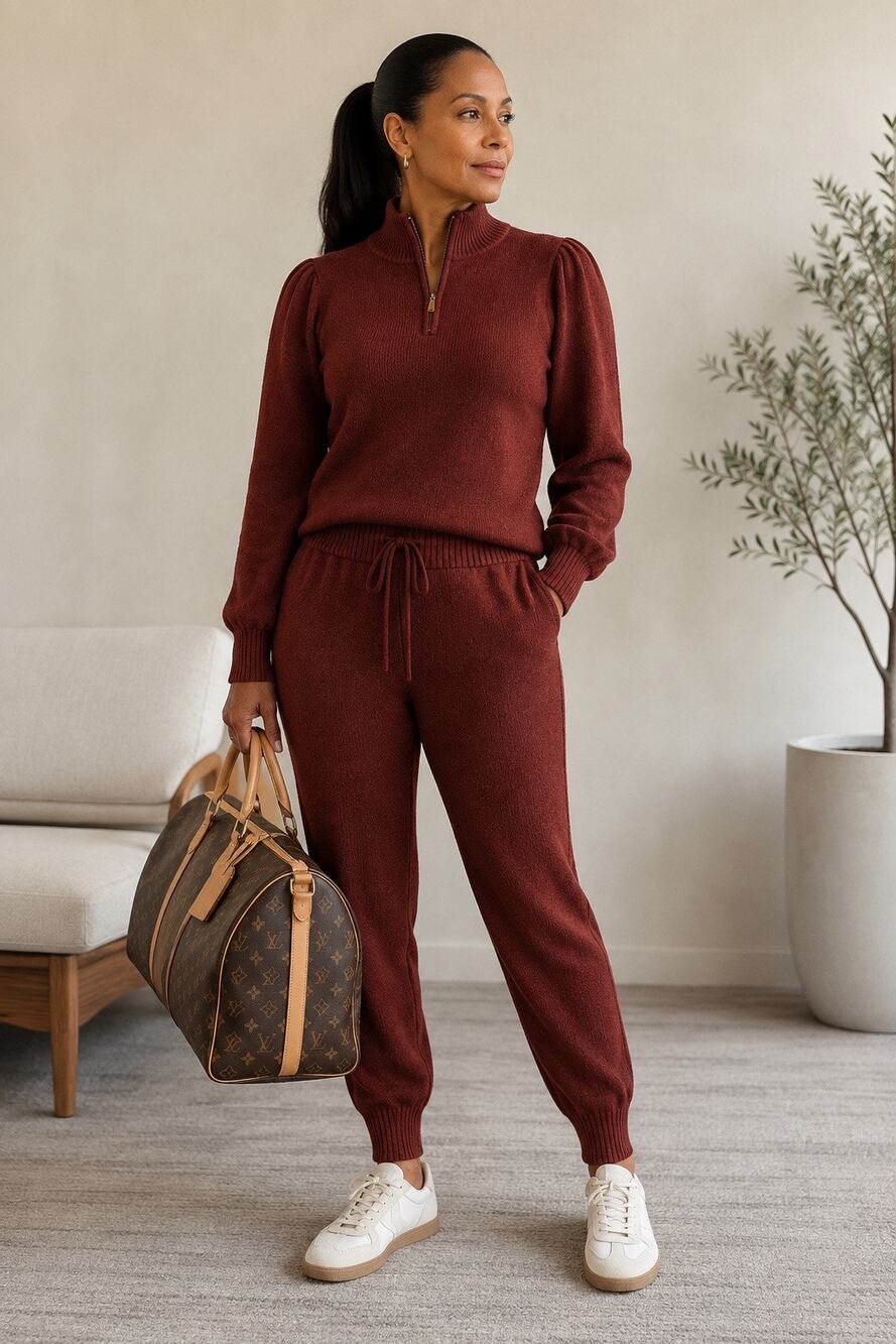 Universal Thread Burgundy Oxblood Knit Sweater & Jogger Set Size Large
